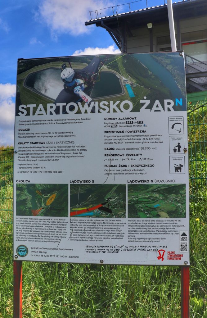 Tablica informacyjna - startowisko Góra Żar - loty widokowe z Góry Żar