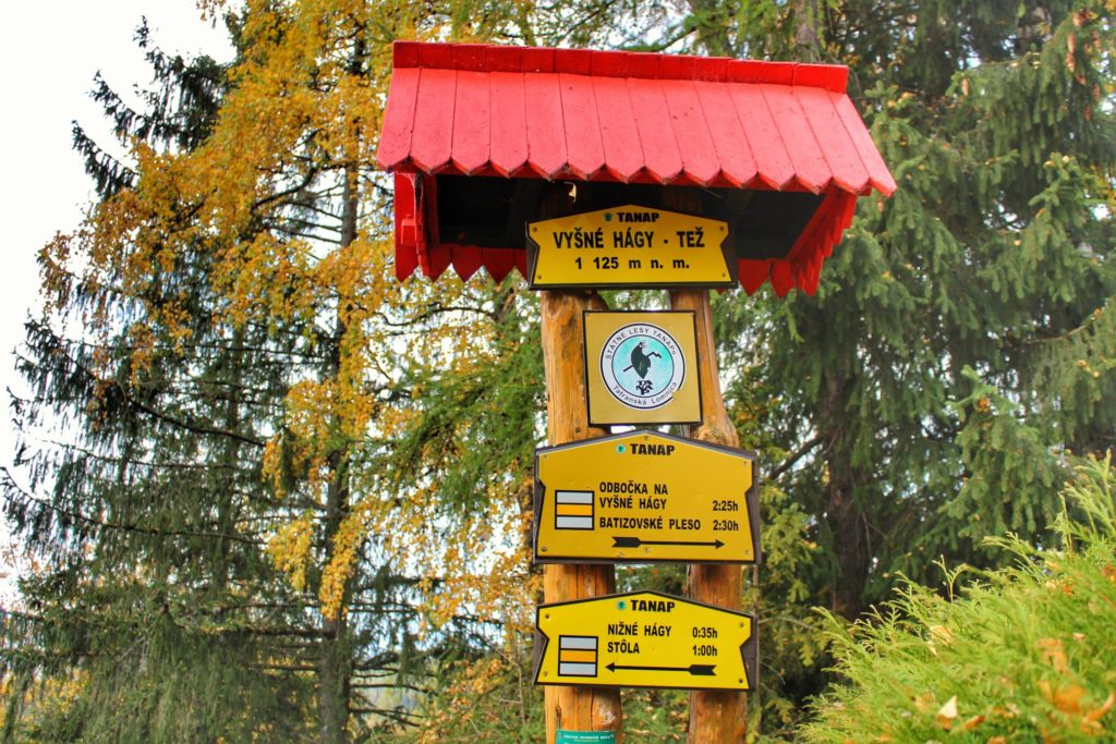 Żółta tablica TANAP z napisem Wyżnie Hagi 1 125 m n.p.m.