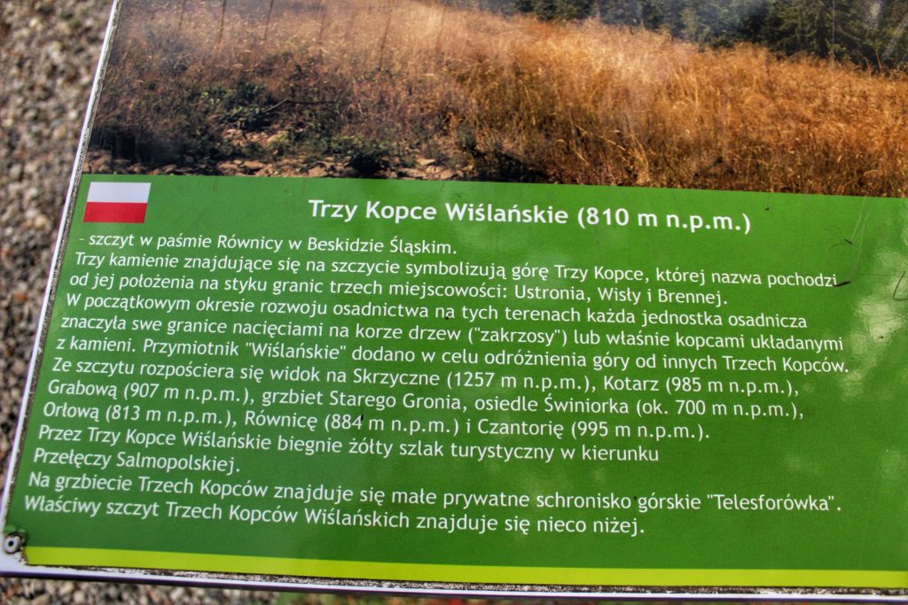 tablica na Trzech Kopcach Wiślańskich opisująca szczyt
