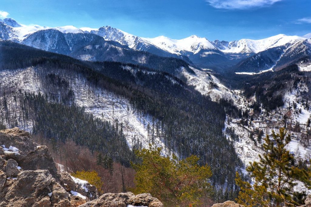 Widok na ośnieżone Tatry ze szczytu Nosal