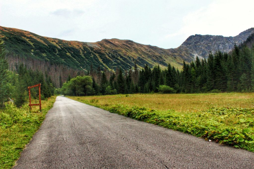 szeroka droga asfaltowa w Rohackiej Dolinie położona między tatrzańskimi szczytami