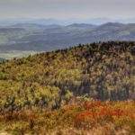 Krajobraz górski rozciągający się z polany leżącej na zielonym szlaku na Mogielicę