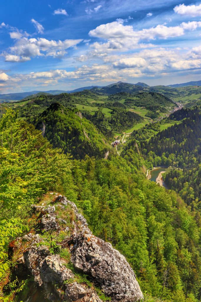 Krajobraz rozciągający się ze szczytu Sokolica, widoczny Dunajec