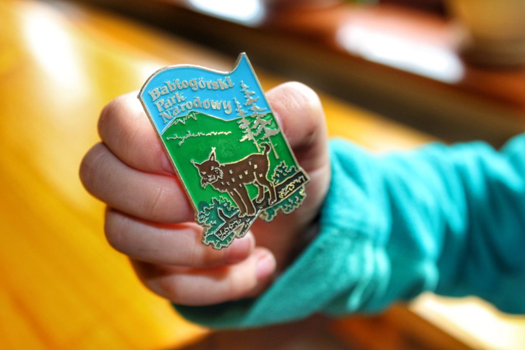 Dziecięca ręka, metalowa odznaka turystyczna Babiogórskiego Parku Narodowego