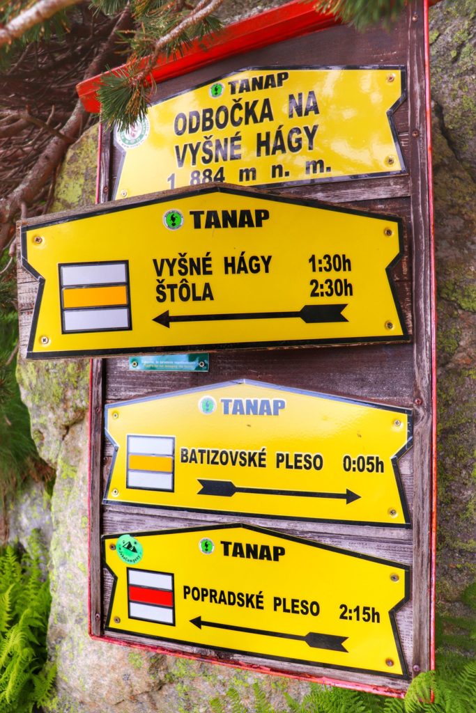 Żółte tablice w Tatrach Wysokich na Słowacji, Rozstaj szlaków przy Batyżowieckim Stawie