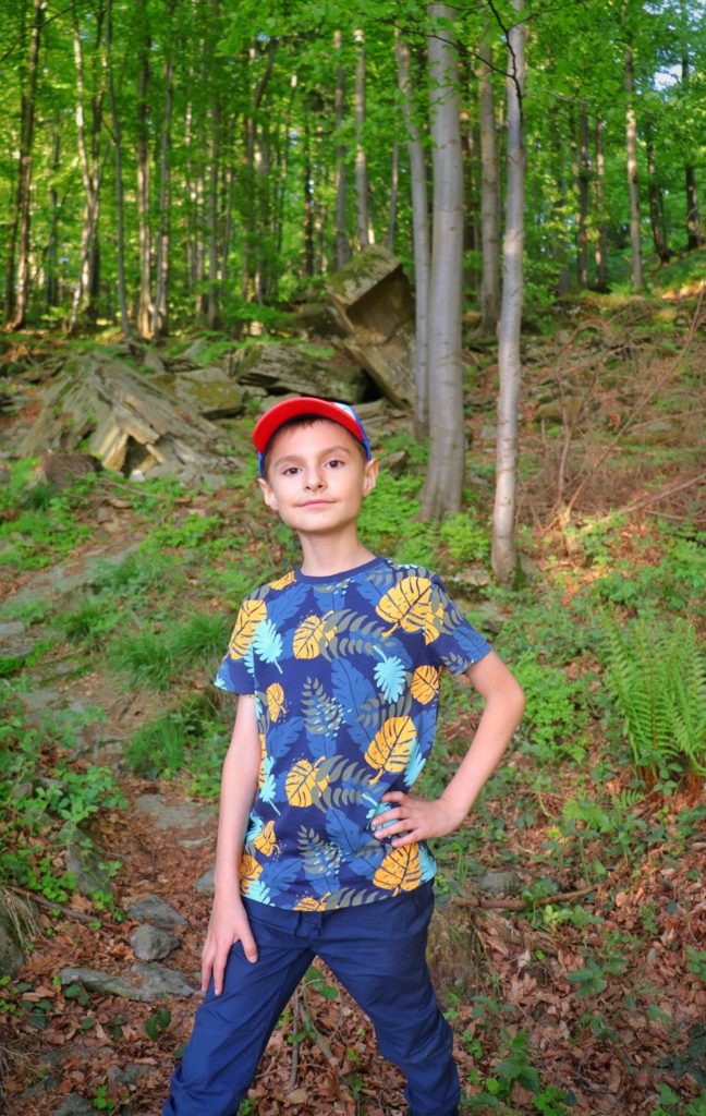 Dziecko na niebieskim szlaku na Halę Jaworową, las