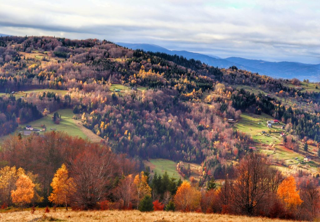 Krajobraz rozciągający się z Koszarawy, jesień
