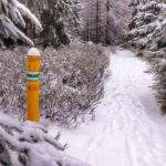 Wąska, zaśnieżona ścieżka na zielonym szlaku prowadząca na szczyt - Muńcuł