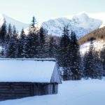 Polana Chochołowska zimą, drewniana chata