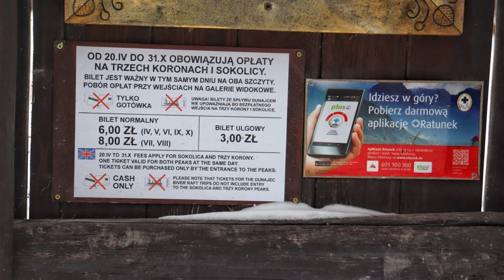 Cennik biletów do Pienińskiego Parku Narodowego na Sokolicę oraz Trzy Korony