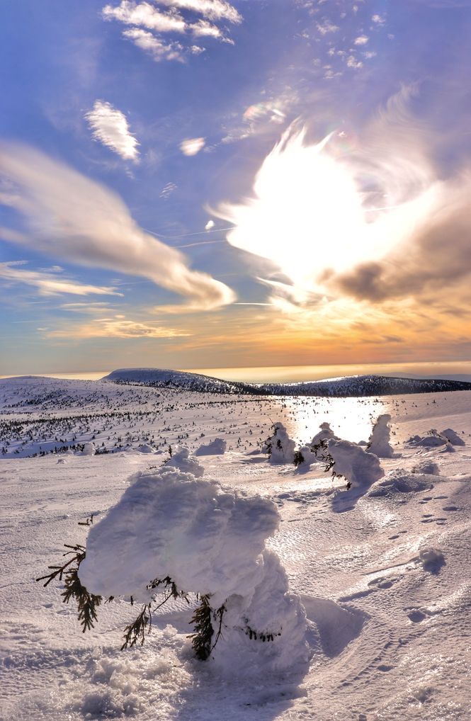 Zachód słońca, okolice Śnieżnych Kotłów w Karkonoszach