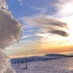 Zima, zachód słońca na Śnieżnych Kotłach