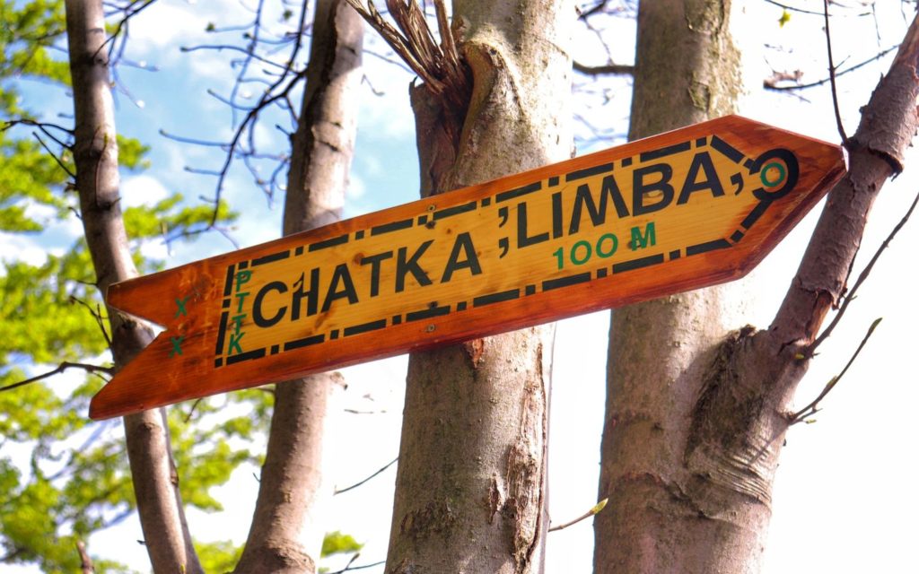 Drewniany drogowskaz - Chatka Limba 100 M, PTTK