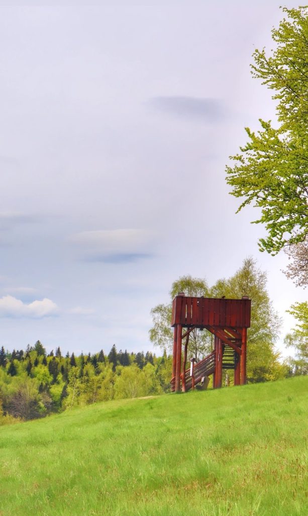 Polana, drewniana wieża widokową na Łysinie , Beskid Mały