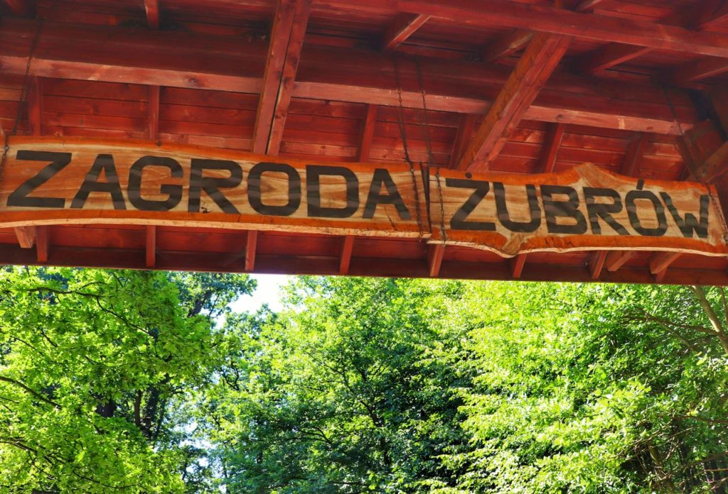 Napis ZAGRODA ŻUBRÓW - park w Pszczynie