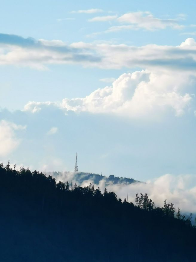 Widok na najwyższy szczyt Beskidu Śląskiego - Skrzyczne z trasy na Halę Radziechowską od strony Twardorzeczki