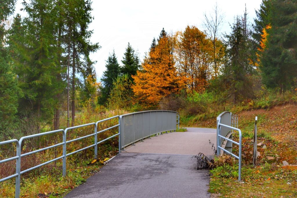 Most na trasie rowerowej Velo Czorsztyn, jesień