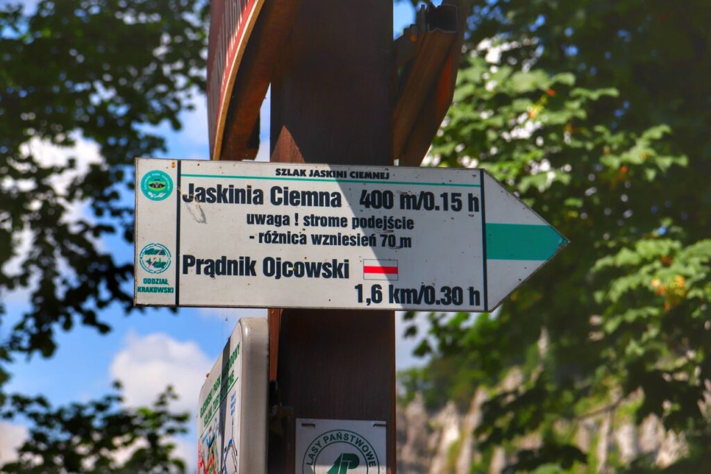 Drogowskaz, szlak zielony do Jaskini Ciemnej