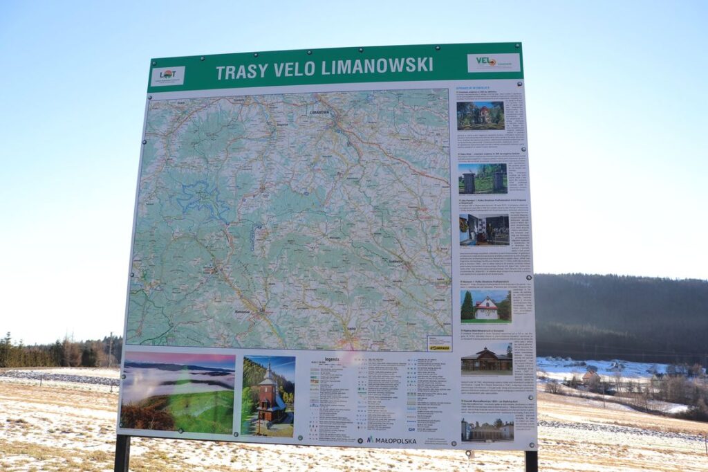 Trasy VELO LIMANOWSKI - tablica, mapa, Zalesie 