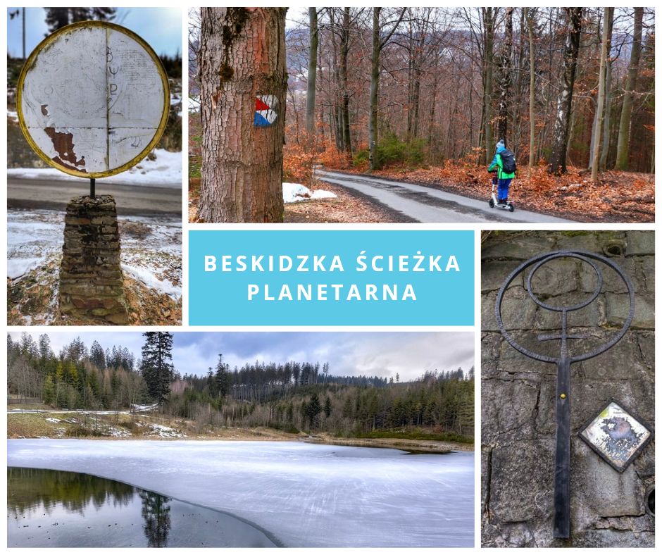 Beskidzka Ścieżka Planetarna, Istebna, Zbiornik retencyjny Tokarzonka, dziecko, kolaż zdjęć