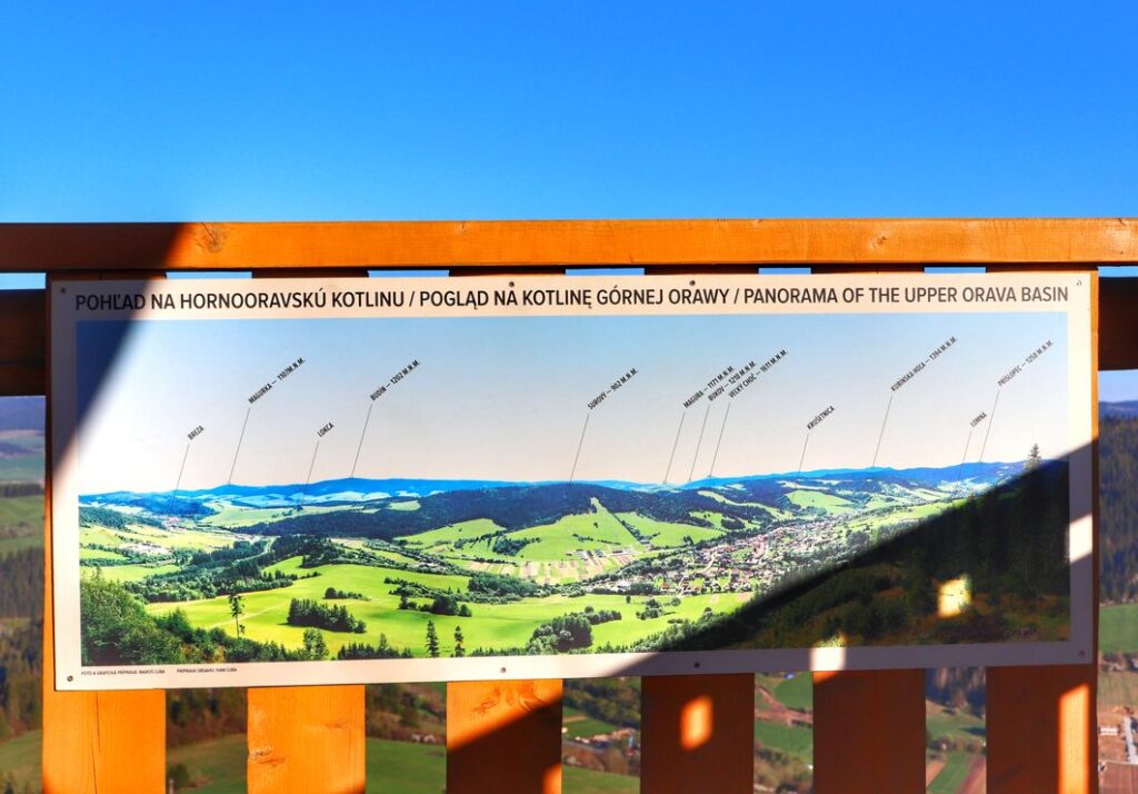 Krusetnica, tablica z opisaną panoramą na wieży widokowej