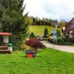 Olesznica - Czechy, wiata turystyczna, szeroka droga na szlaku zielonym, Góry Orlickie