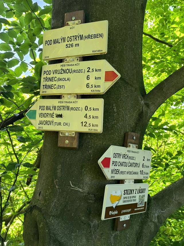 Białe tabliczki wiszące na drzewie - Pod Małym Ostrym - Pod Malým Ostrým, Czechy