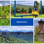 Dedovka wieża widokowa, dziecko, krajobraz górski, Fatra, staw - kolaż zdjęć