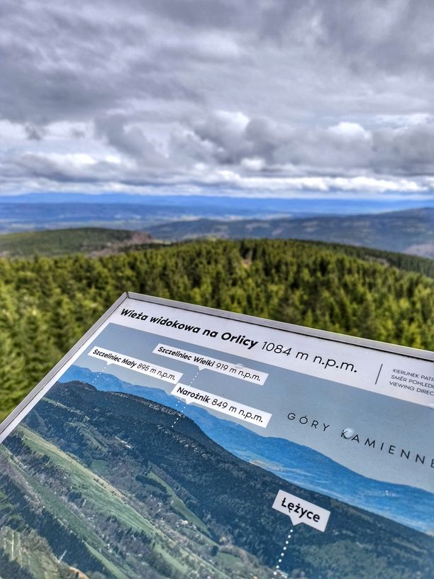 Wieża widokowa na Orlicy w Górach Orlickich, tablica z panoramą