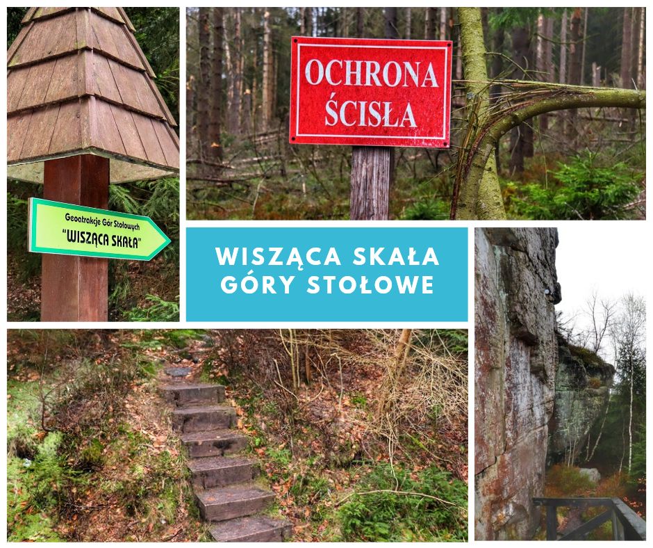 Wisząca Skała w Górach Stołowych, kolaż zdjęć