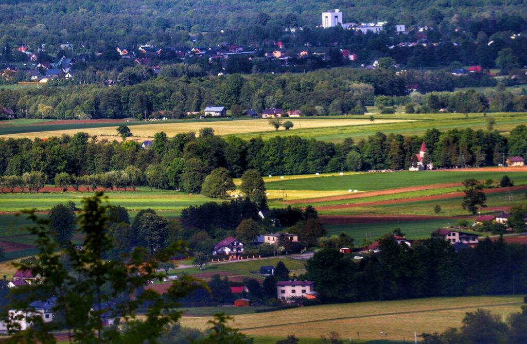 Wyrchgóra w Goleszowie, widok rozciągający się z punktu widokowego na okolicę