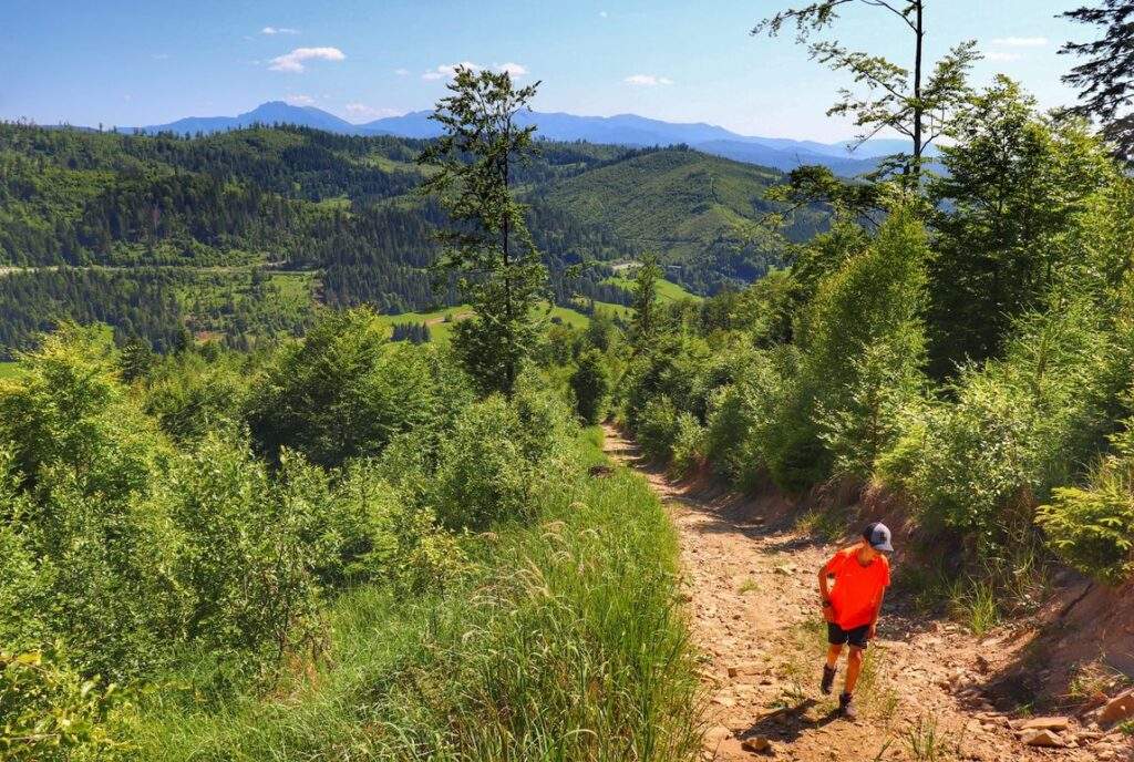 Nová Bystric, dziecko, strome podejście, w tle krajobraz górski