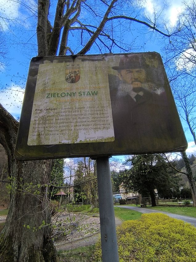 Tablica, Zielony Staw w Parku Zdrojowym, Duszniki Zdrój