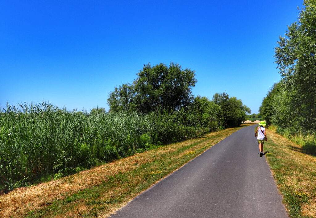 Balatonmagyaród, Węgry - dziecko, szeroka i asfaltowa droga, lato