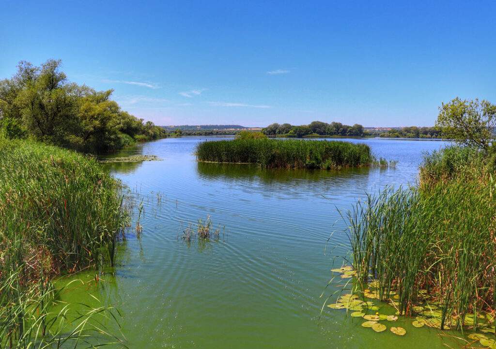 Balatonmagyaród, Węgry - letni widok na jezioro Hídvégi