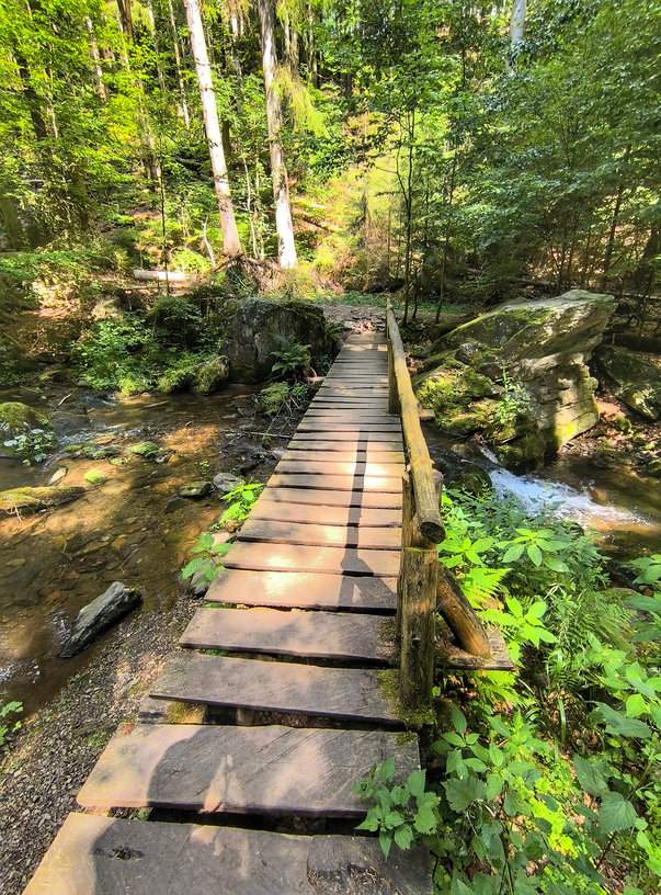 Drewniany most, czerwony szlak - Rešovské vodopády, Czechy