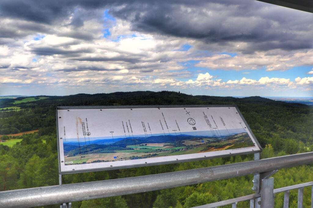 Tablica z panoramą na wieży widokowej na Granicznym Wierchu