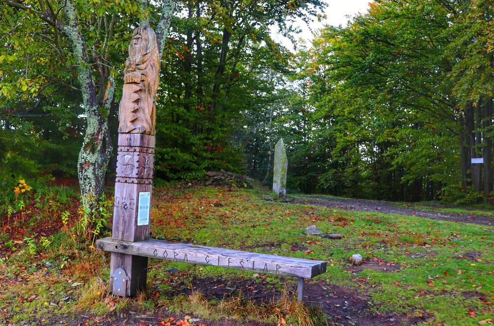 Beskidzka ławeczka na szczycie Cieślar w Beskidzie Śląskim