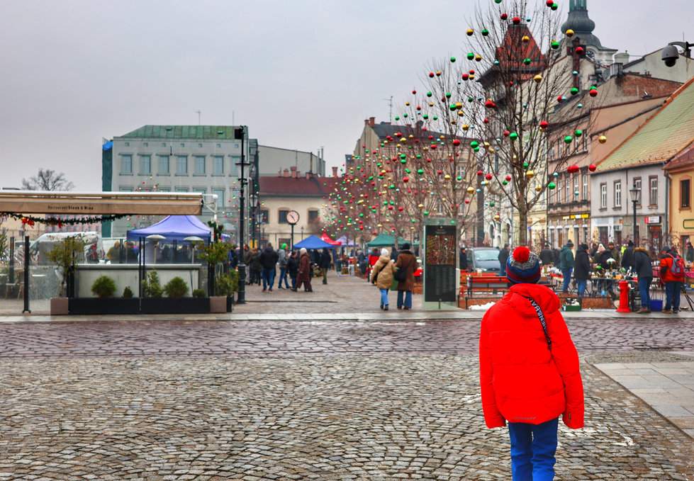 Dziecko zmierzające na targ staroci na Placu Wojska Polskiego w Bielsku-Białej