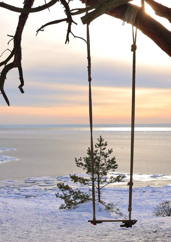 Hel - huśtawka z widokiem na Morze Bałtyckie, zachód słońca